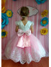 Beaded White And Pink Lace Flower Girl Dress